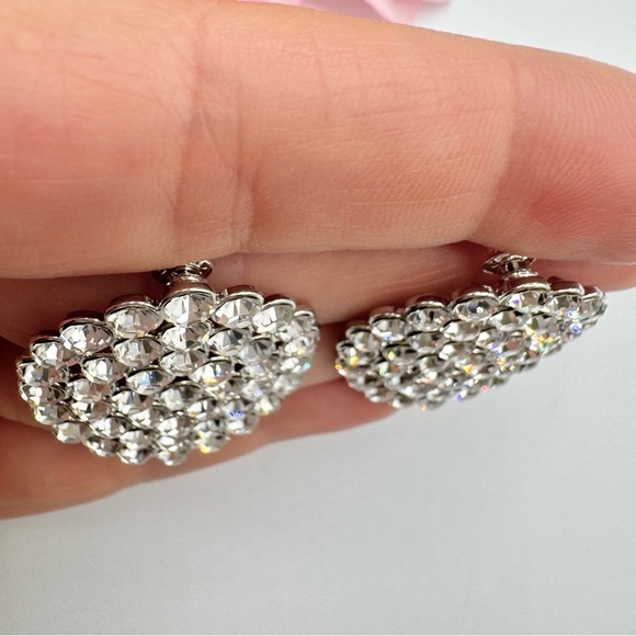 Paparazzi Drama School Dropout Clear Rhinestone Statement Earrings Silver Tone - Picture 4 of 9